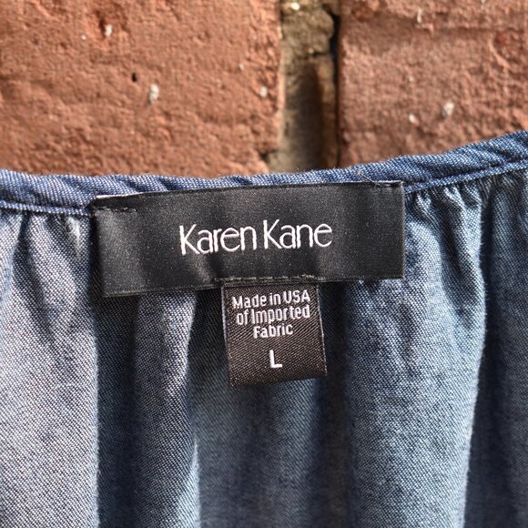 Karen Kane Contrast Stitch Denim Peasant Blouse Size L - Picture 6 of 11